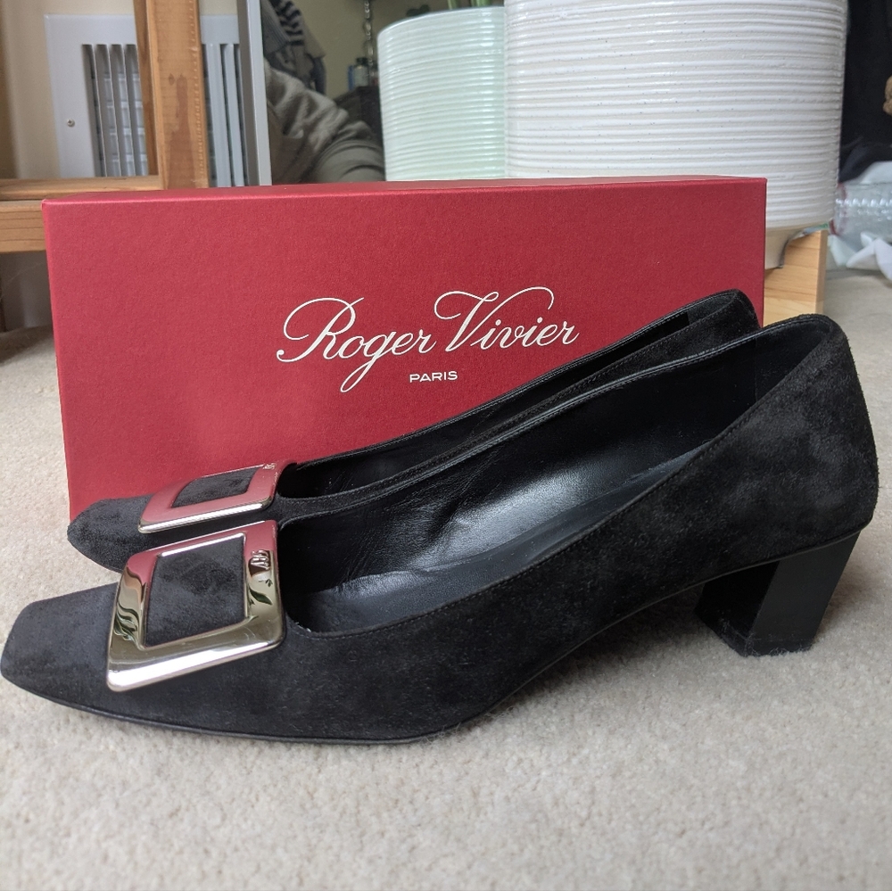 Roger Vivier Decollete Belle Vivier Suede Leather Ballerina Pumps - Picture 2 of 11